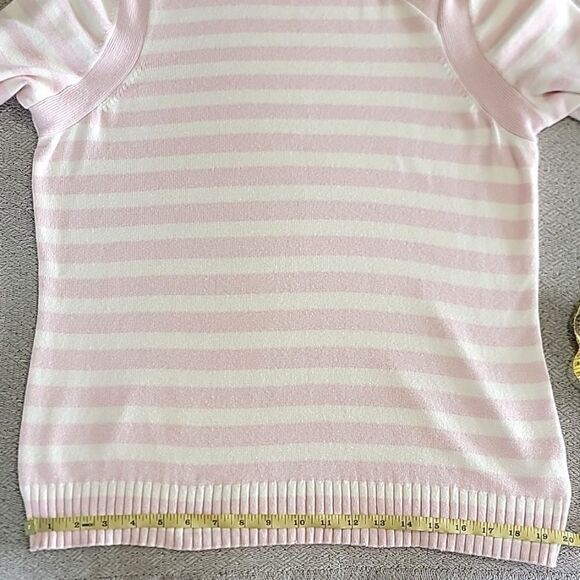 Lane Bryant Pink and Cream Striped Crew Neck Sweater - Size 18/20 (2X) - Picture 6 of 12